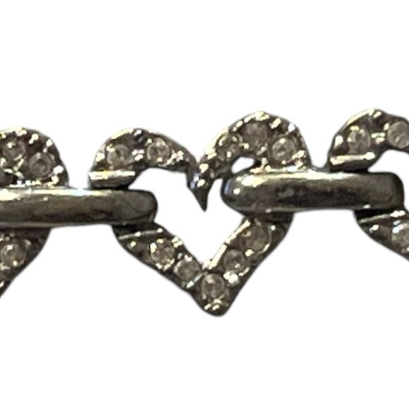 Bracelet Hearts with Chain Link Faux Diamonds Clasp to do Up Silver-Color - Picture 3 of 7